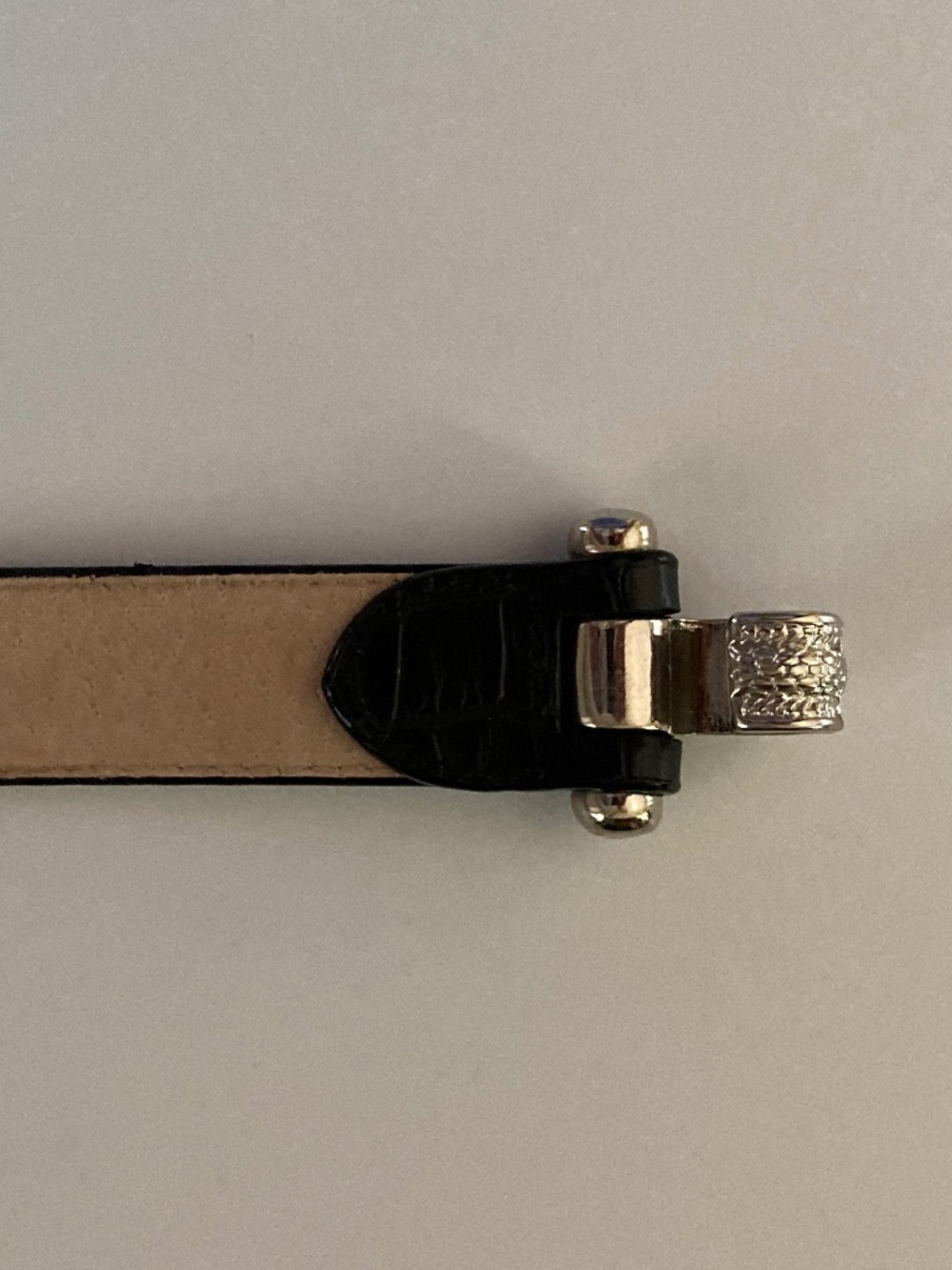DuJour Black Croco Embossed Skinny Belt/Silver Tone Oval Buckle/M/L/24-39"/NWT! - Picture 6 of 11